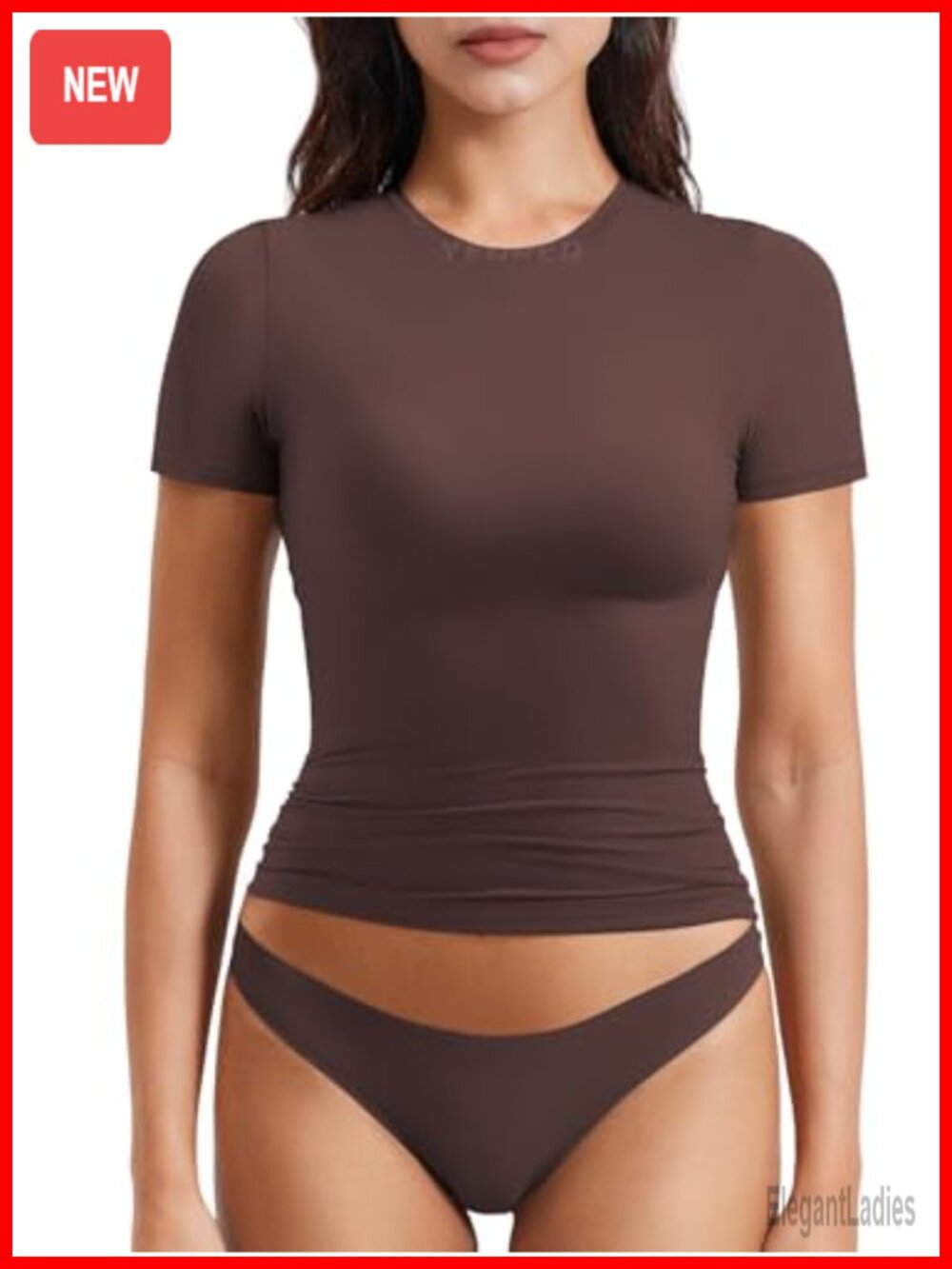 Women's Fitted Compression Workout T-Shirt Crew Neck Stretch Gym Top
